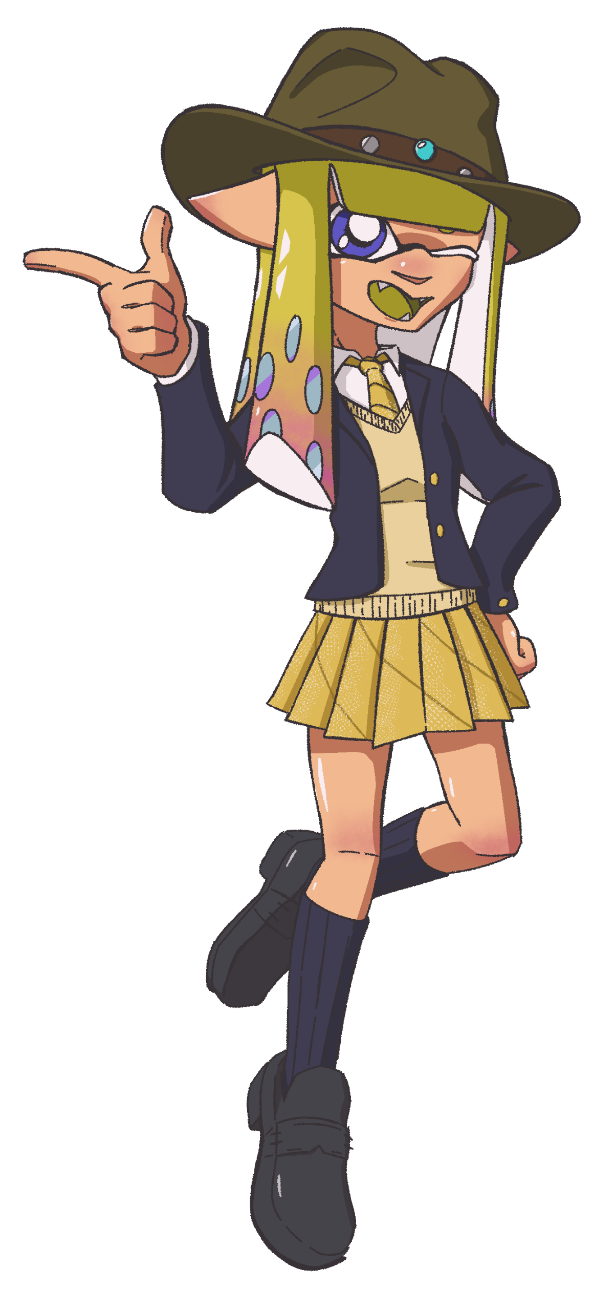 An image of Suchi winking and pointing. Art by Vicctorree